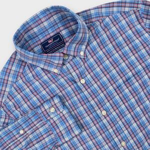 $118 Vineyard Vines Performance Murray Shirt Mens Medium Check Blue Button Down